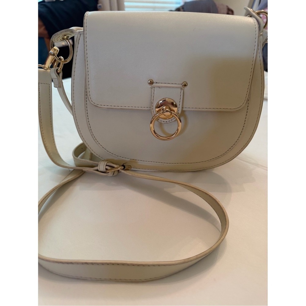 Badgley Mischka Cream  Leather Crossbody Bag with Gold Ring Hardware